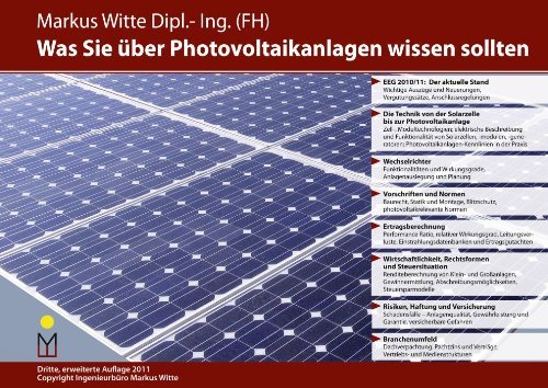  - Was Sie über Photovoltaikanlagen wissen sollten: Aktueller Stand EEG 2010/11, die Technik von der Solarzelle bis zur Photovoltaikanlage, ... ... Vertriebs- und Medienstrukturen