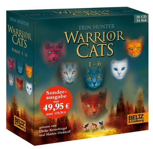  - Warrior Cats 1-6: I, Folge 1-6, gelesen von Ulrike Krumbiegel und Marlen Diekhoff, Gesamtbox 28 CDs, 34 Std.5 Min. (Beltz & Gelberg - Hörbuch)