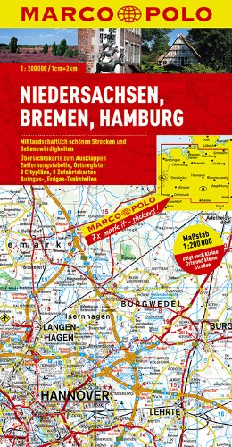 - MARCO POLO Karte Niedersachsen, Bremen, Hamburg 1:200.000